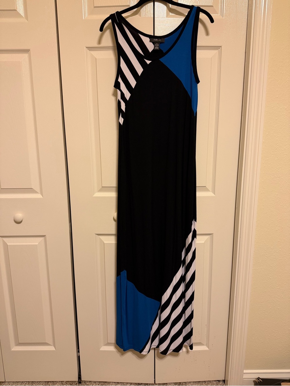 Style & Co. Black, Blue & White Striped Sleeveless Maxi Dress
